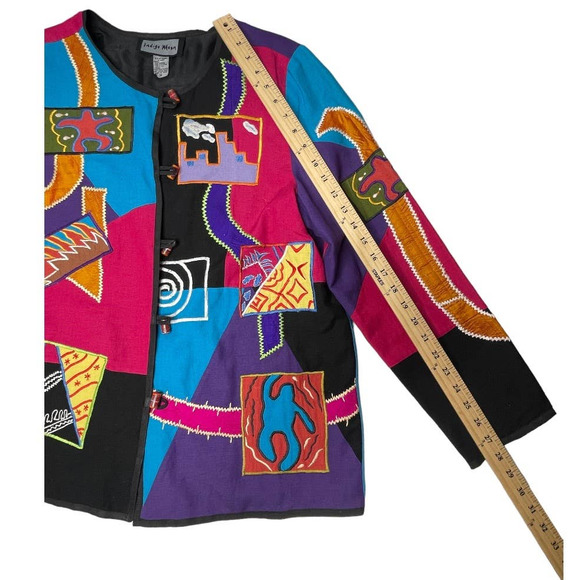 Women's Vintage  Indigo Moon Patchwork Modern Art Applique Jacket Sz M - Picture 6 of 11